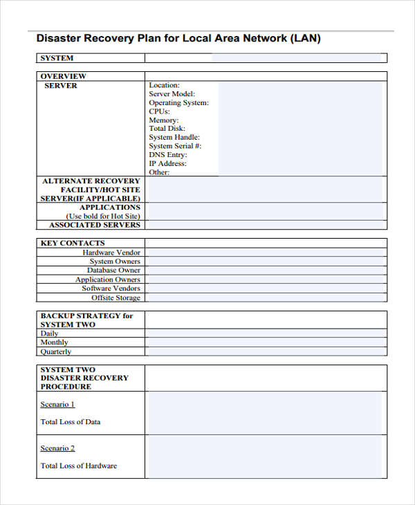 disaster recovery plan template document