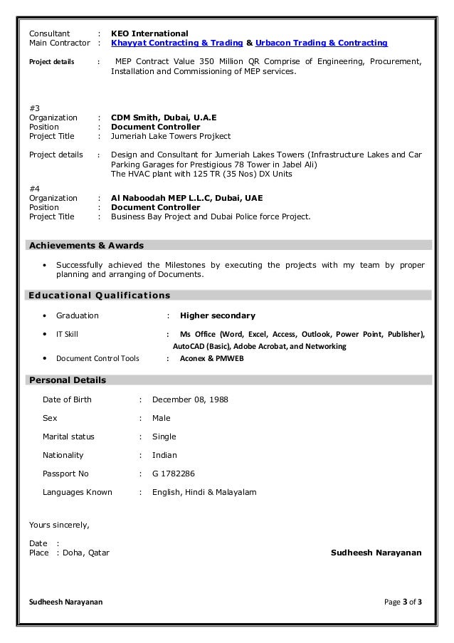 cv for document controller word