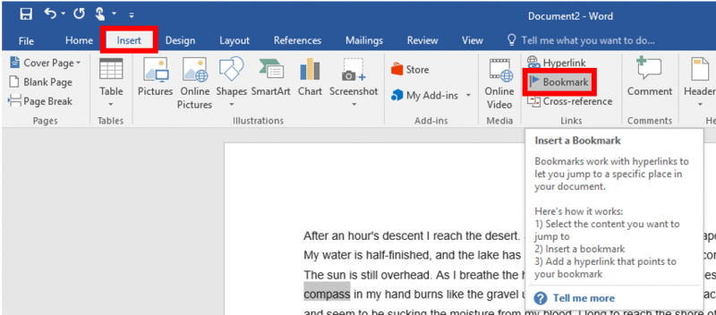 ms word external hyperlink within document