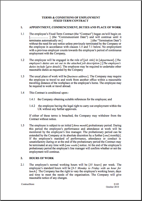 employment contract sample word document