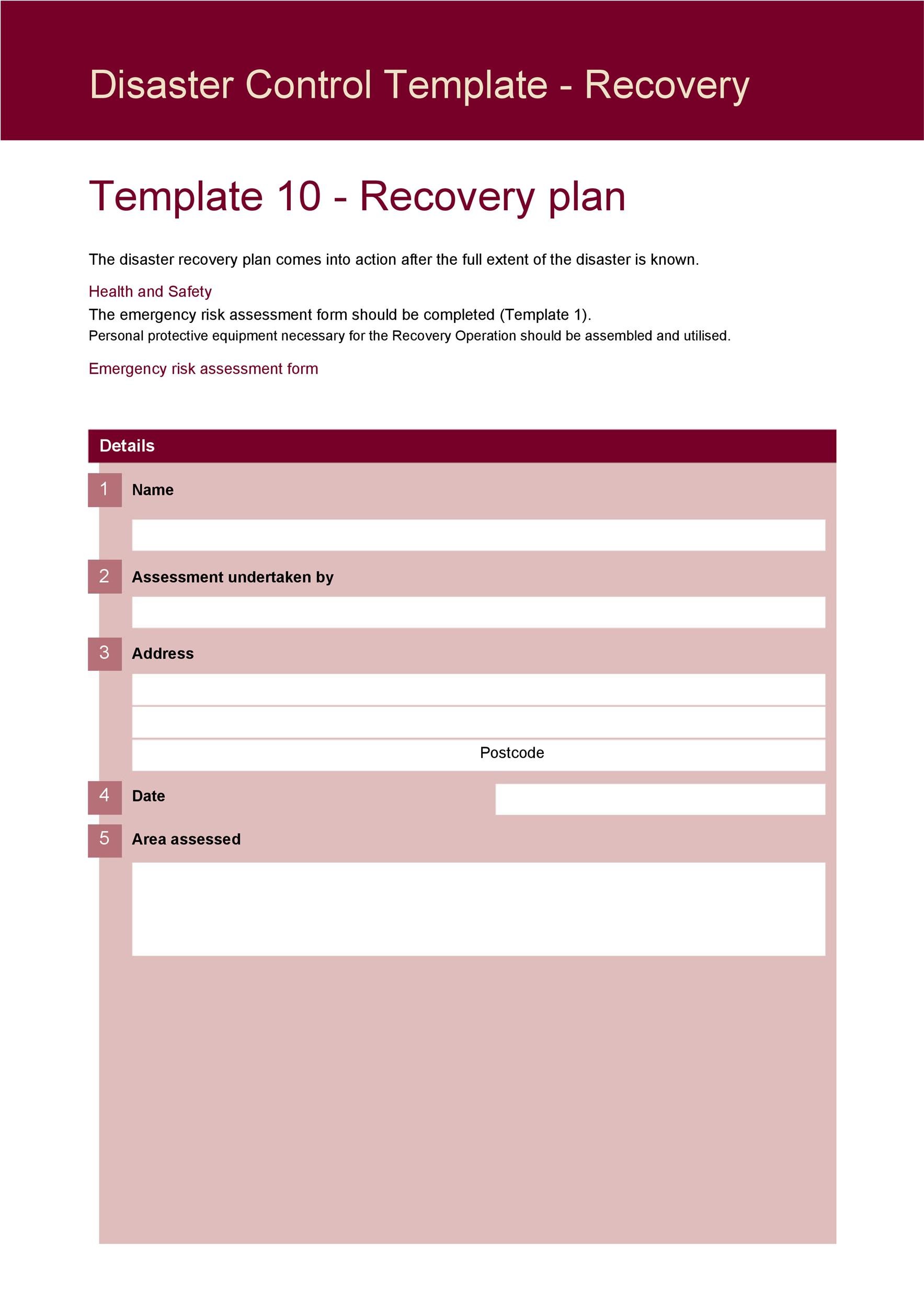 disaster recovery plan template document