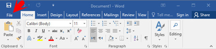 where is the manage document tab in word