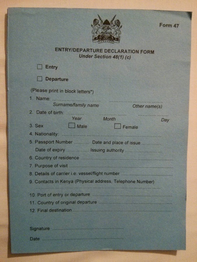entry and exit form travel document