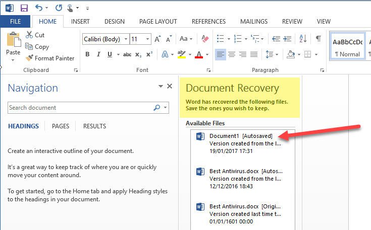 find unsaved word document windows 10