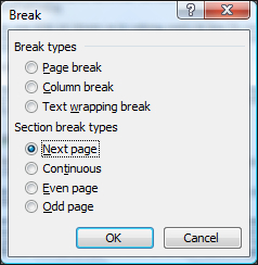 how to break an ms word document